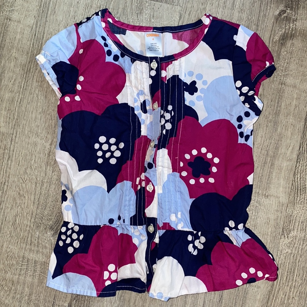 Gymboree Flowered SL Sz 6 Button Down Shirt
